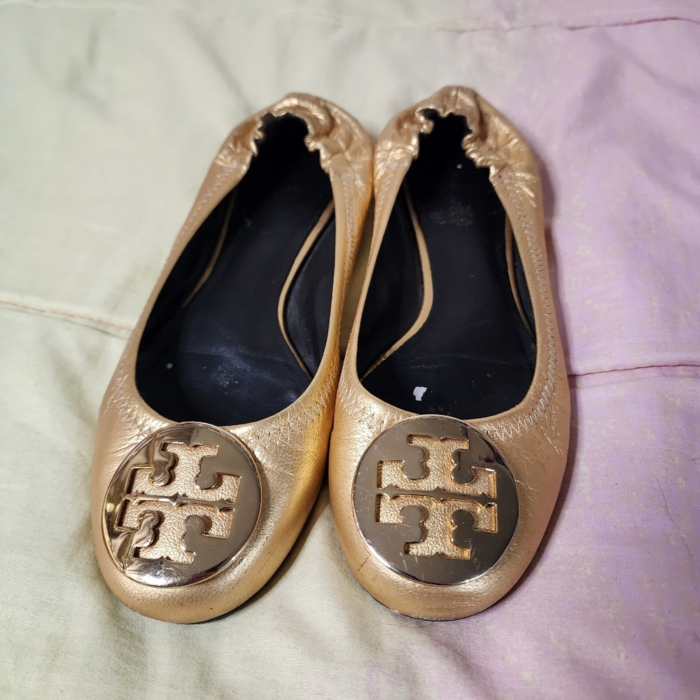 *Correcting the sizing atm*Tory Burch Spark Gold Leather Ballet Flat Shoes